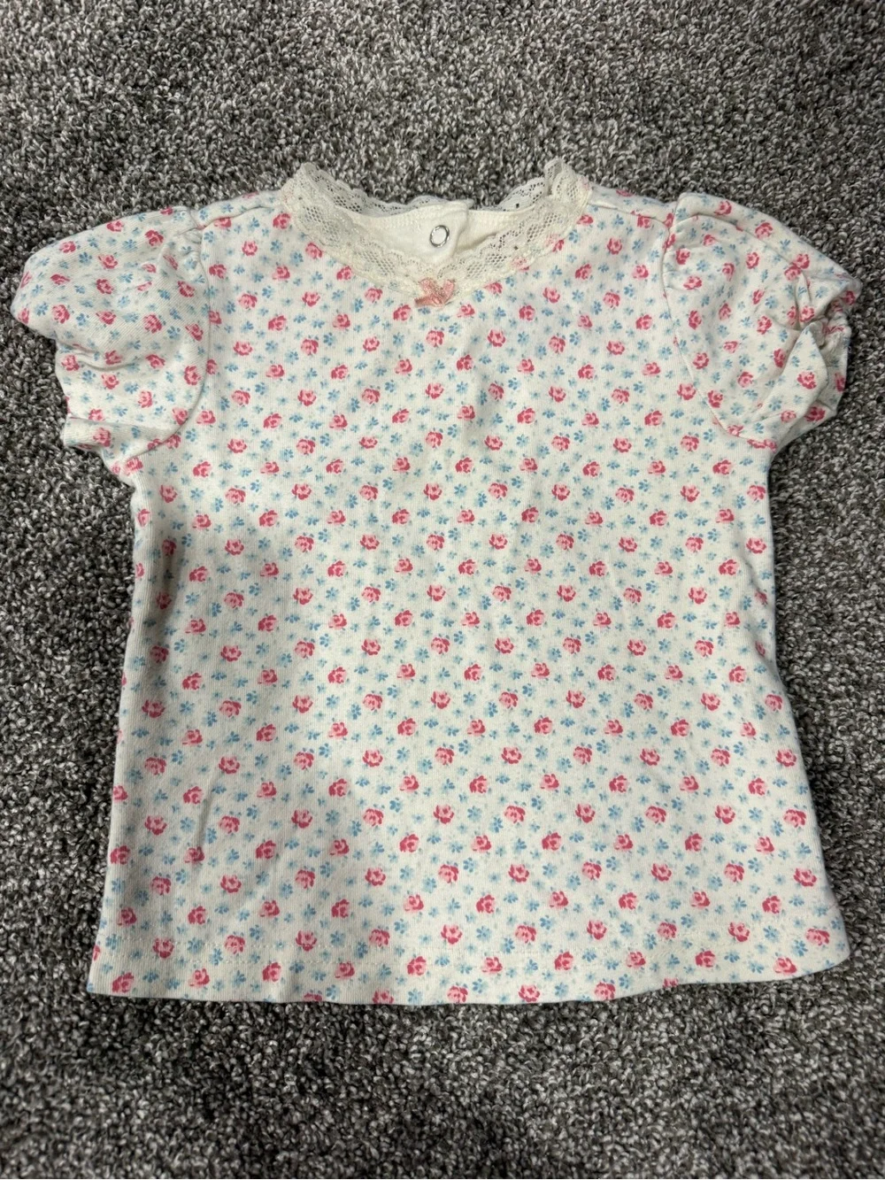 Vintage Gymboree Cream Tee with Pink & Blue Floral Print
